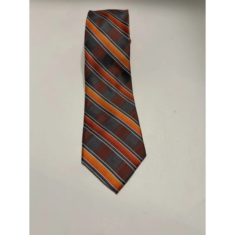Arrow Mens Silk Necktie Orange Grey Brown Striped Formal Business Tie